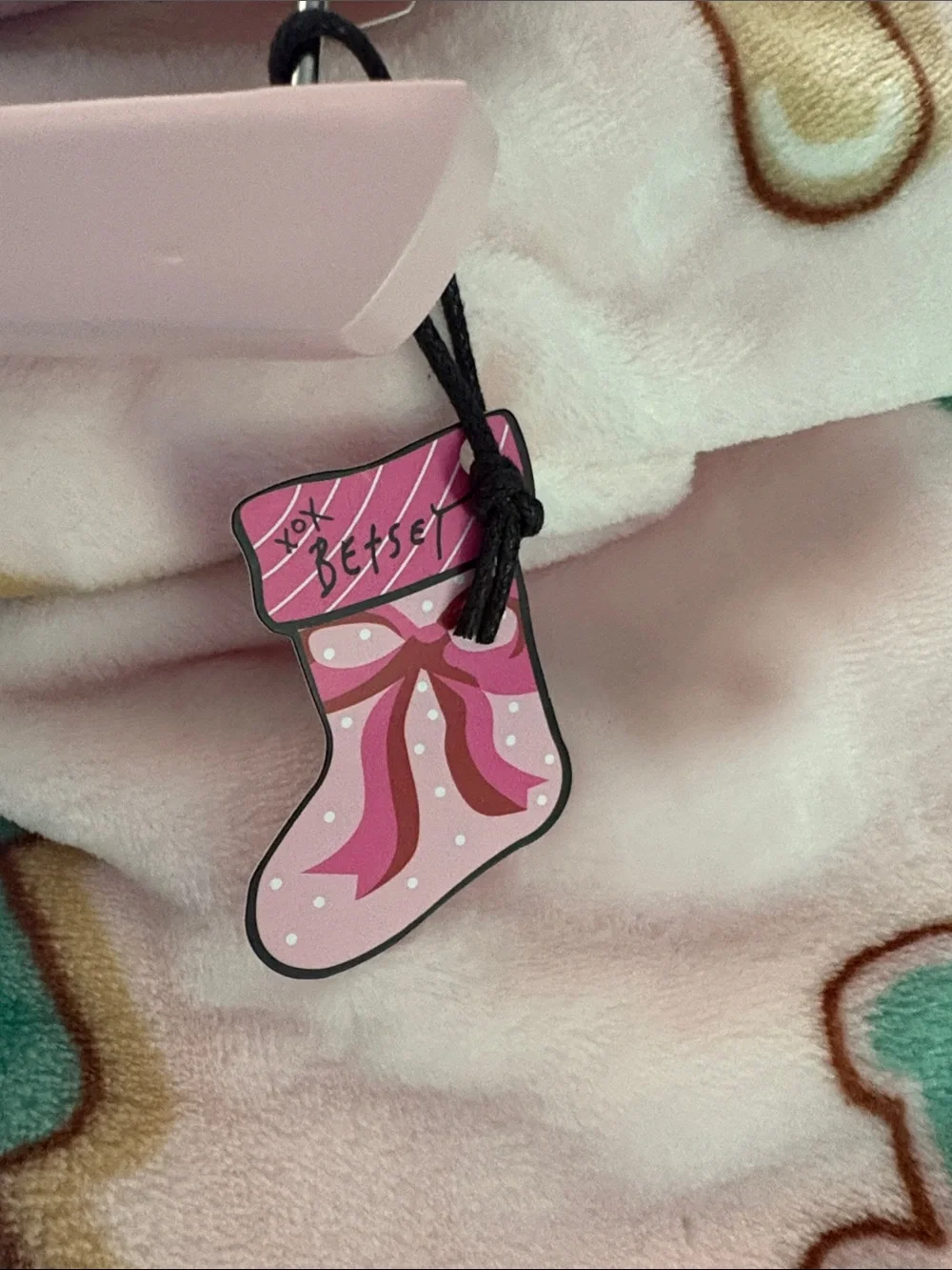 New Betsey Johnson Pink Holiday Plush Throw with Gingerbread & Candy Motifs